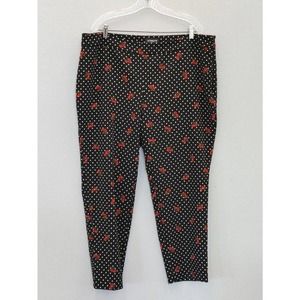 Liz Claiborne Emma Black White Polka Dots + Floral Pants, High Rise Size 18